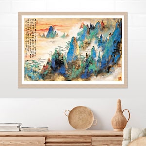 Chinese art, vintage nature landscape chinese paintings, Bridge in mountains FINE ART PRINT, china art prints, wall art posters, home decor