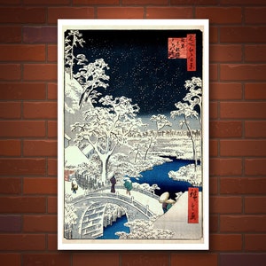 Japanese art, Hiroshige Snow Drum Bridge Views of Edo FINE ART PRINT, ukiyo-e woodblock prints, old tokyo landscapes, paintings, posters image 2