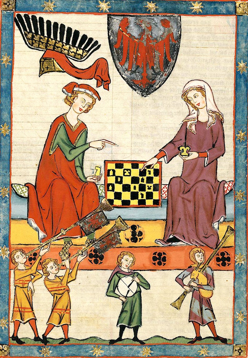 Antique European art, Illuminated manuscripts, Medieval art, Manesse codex, Chess play FINE ART PRINT, wall art, home decor, vintage posters image 1