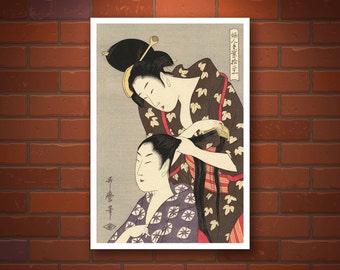 Japanese art prints, Hairdressing Utamaro FINE ART PRINT, Women doing hair, Japanese art prints, art posters, paintings, woodblock prints