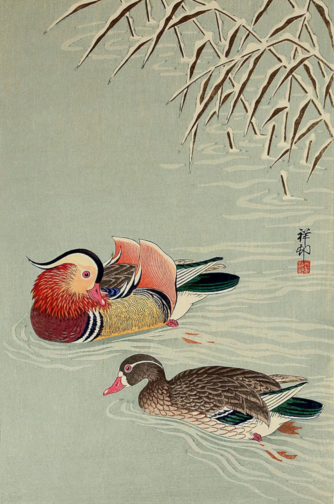 Japanese Art, Mandarin Ducks in Snow Ohara Koson FINE ART PRINT
