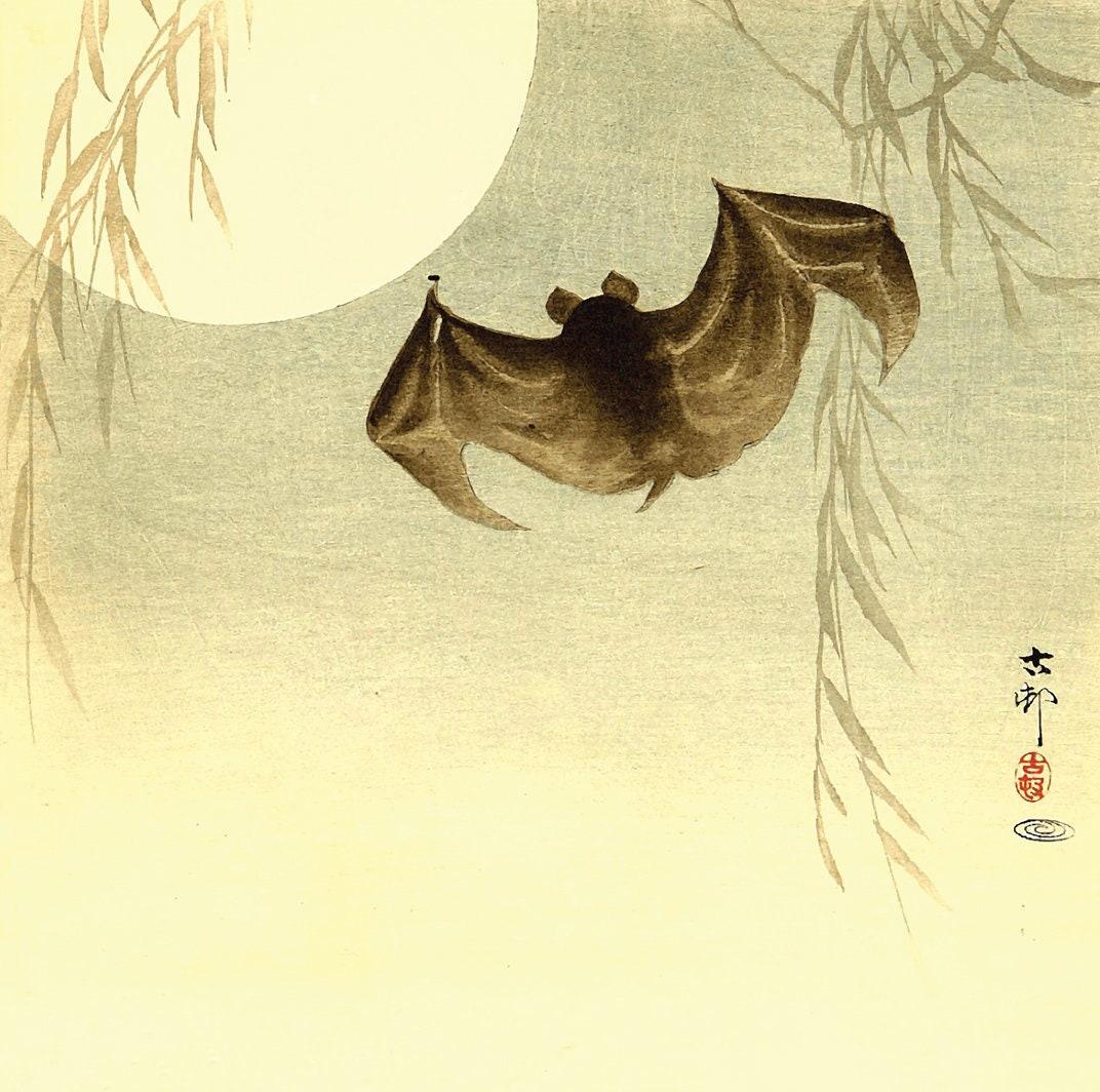 Japanese Art Japanese Art Prints Bat Paintings Bat and the Etsy