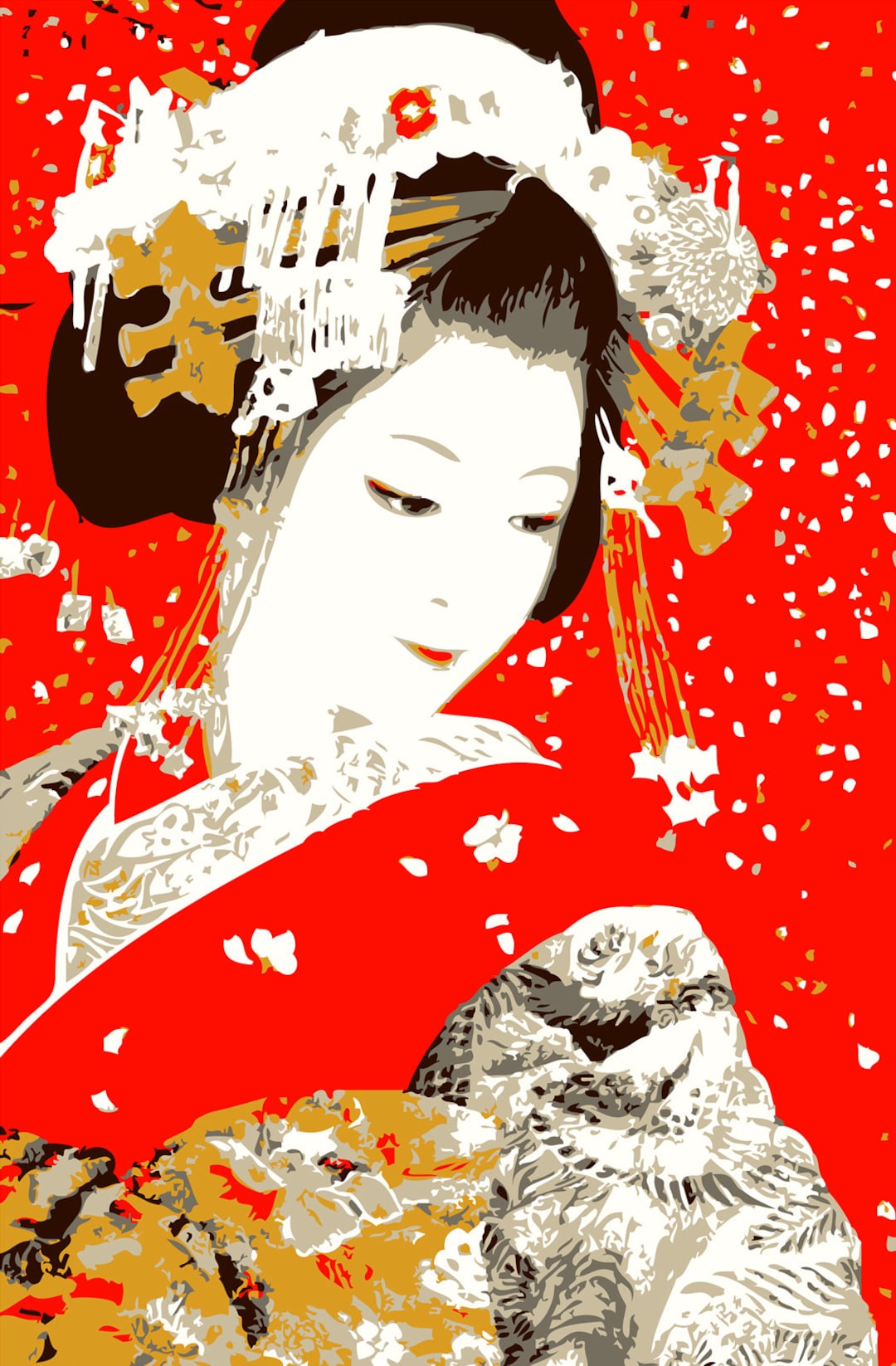Japanese Art, Japanese Geishas,geisha and Sakura Flowers Blossom FINE ART PRINT, Posters