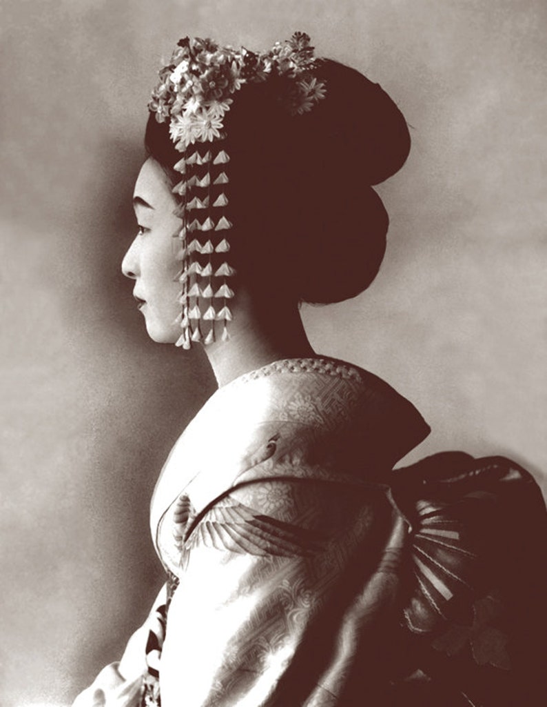 Japanese geisha profile portrait, Japanese vintage geisha photographs, Japanese art prints, posters, women portraits face art photography image 2