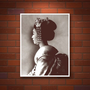 Japanese geisha profile portrait, Japanese vintage geisha photographs, Japanese art prints, posters, women portraits face art photography image 1