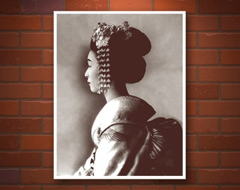 Japanese geisha profile portrait, Japanese vintage geisha photographs, Japanese art prints, posters, women portraits face art photography