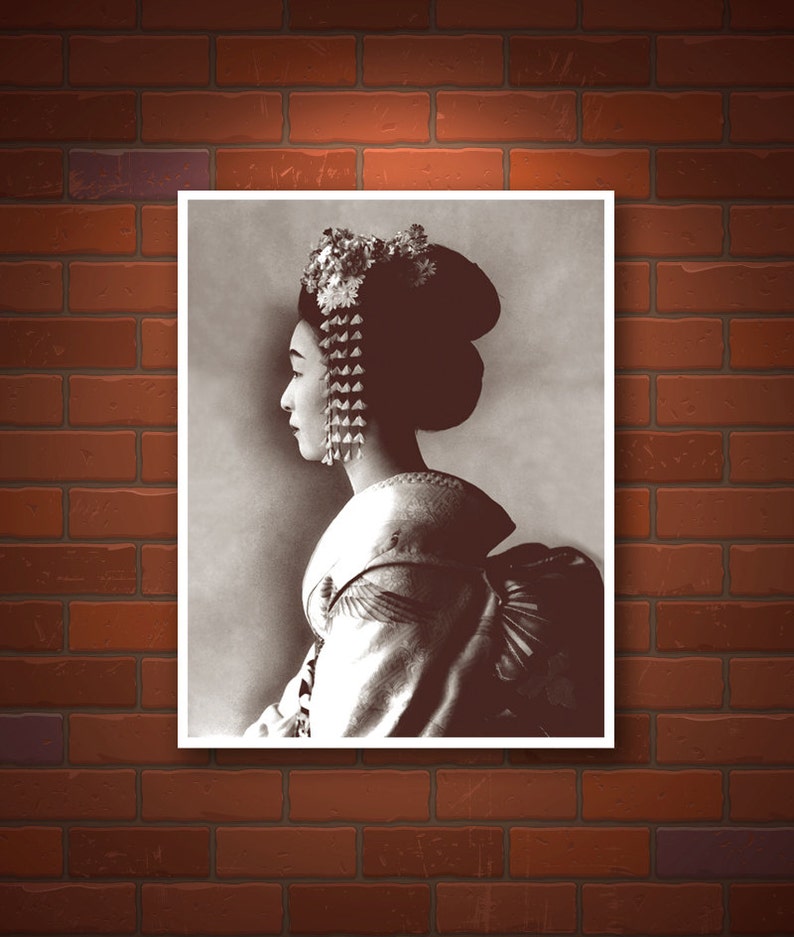 Japanese geisha profile portrait, Japanese vintage geisha photographs, Japanese art prints, posters, women portraits face art photography image 1