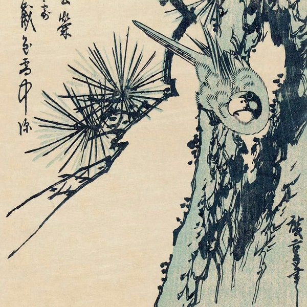 Japanese art prints, Japanese trees, Pine and eagle  Hiroshige FINE ART PRINT, woodblock print reproduction, painting, art posters, wall art