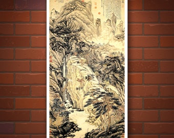 Chinese art print, landscape, Mountain Lofty Lu painting Shen Zhou FINE ART PRINT, china vintage antique paintings, wall posters, home decor