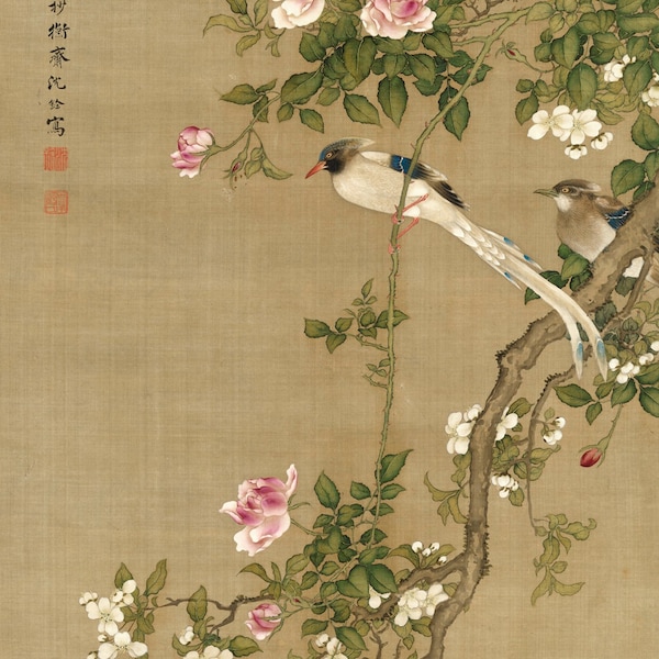 Art chinois, peintures asiatiques, aquarelles d'oiseaux, fleurs d'oiseaux de sable par Shen Quan, impression d'art mural FINE ART, décoration d'intérieur, reproductions, affiches