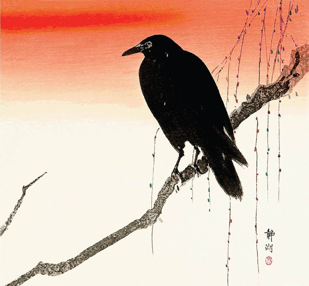 Japanese Art, Crows, Ravens Art Prints, Art Posters, Japanese Birds Art