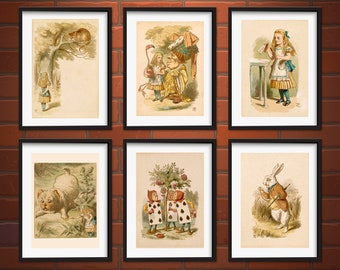 Vintage book art, Book illustrations, Alice in wonderland Tenniel FINE ART PRINT, Set prints, Illustration, wall art, home decor, art poster