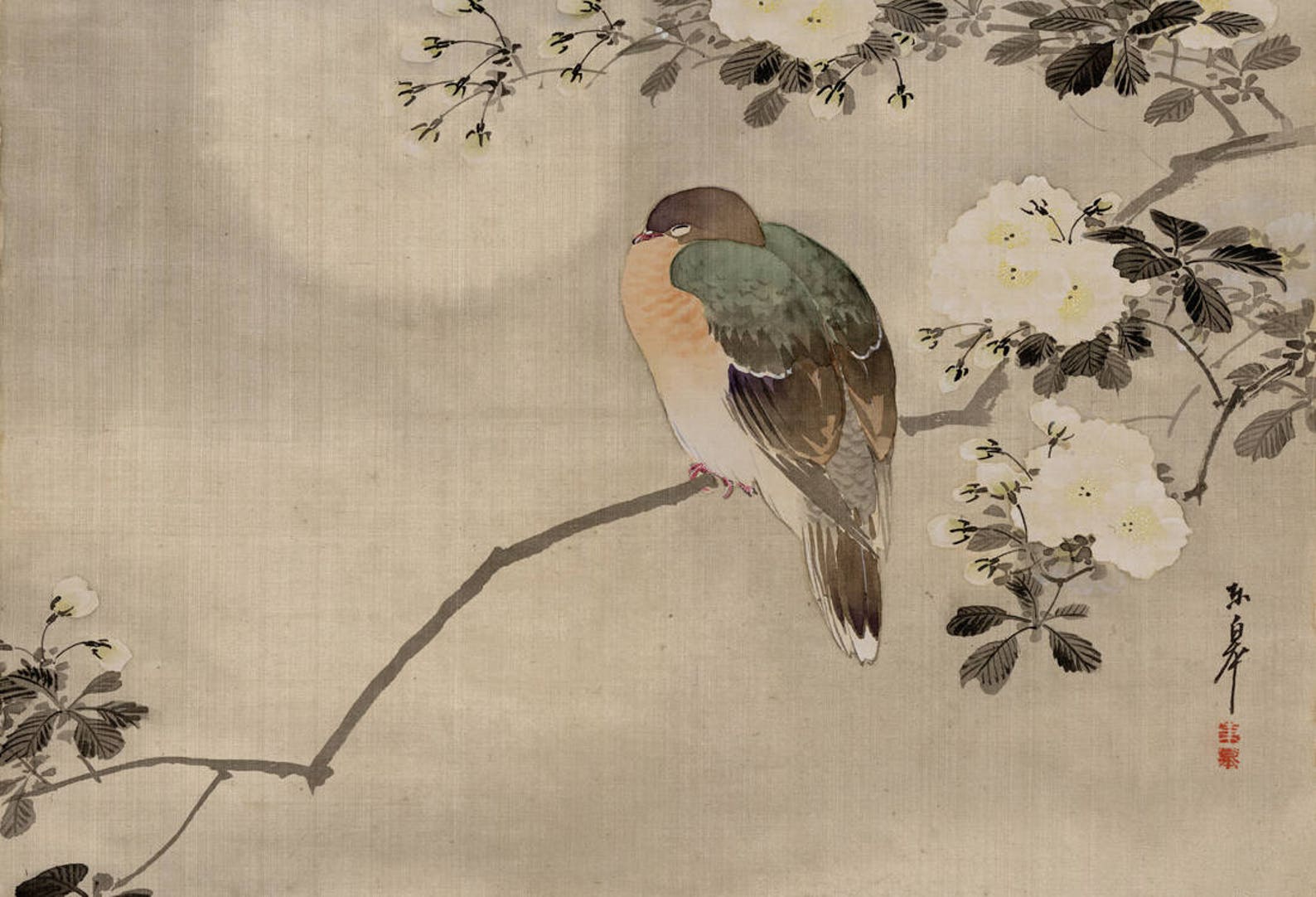 Japanese birds and flowers art prints posters Bird Blooming image 0.