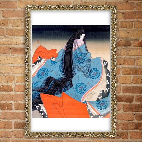 Japanese art, Japanese geisha paintings, Geisha prints, Geisha in blue red kimono FINE ART PRINT, Art poster, Woodblock print, Home decor
