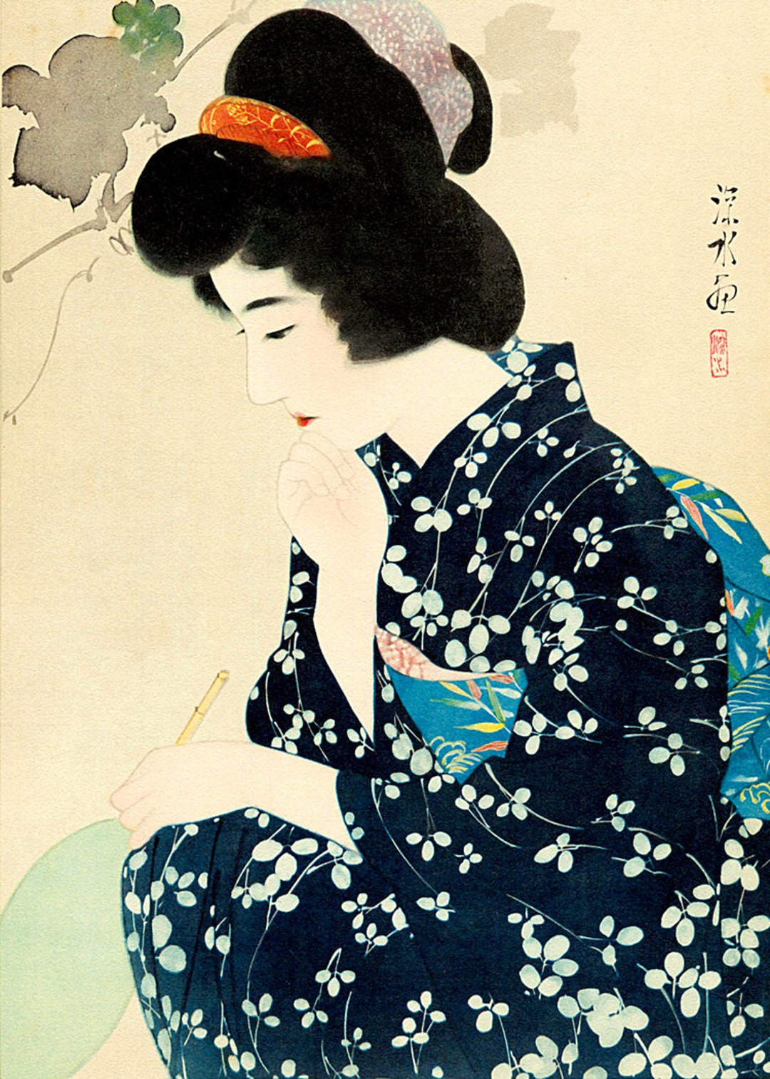 手刷り木版画　まとめ17枚　美人和服　日本美術　古法木版画
