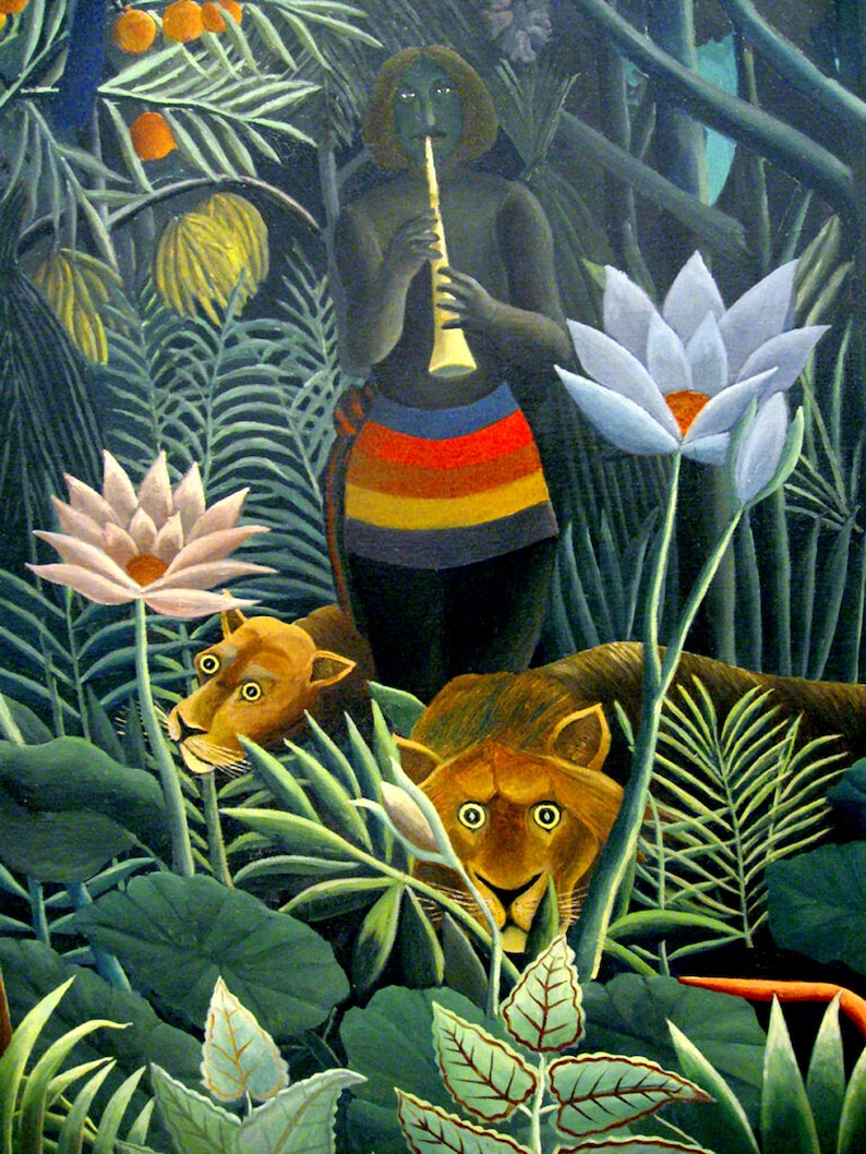 European art, Henri Rousseau paintings, Two lions from the dream FINE ART PRINT, posters, painting, Impressionist art, painting reproduction image 1