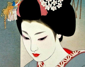 Japanese art, Geishas, beautiful women, Bejin-ga, Geisha portrait Tatsumi Shimura FINE ART PRINT, woodblock print, art poster, gift, wallart