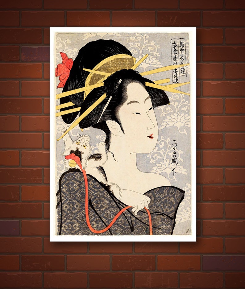 Japanese Art Geisha With a Cat FINE ART PRINT Japanese - Etsy