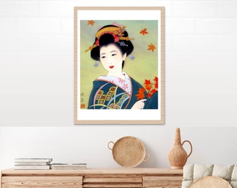 Japanese art, Japanese geisha paintings, Geisha prints, Geisha in ed kimono FINE ART PRINT, ukiyo-e, Art poster, Woodblock print, Home decor