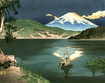 Japanische Kunst, Japanische Landschaften, Fuji vom Boot aus Koitsu FINE ART PRINT, japanische Holzschnitte, Fuji Malerei, Kunst Poster