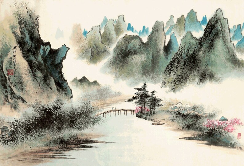 Chinese art vintage nature landscape chinese paintings | Etsy