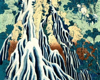 Japanese art, Hokusai Waterfall Kurokami Mountain, ART PRINT Japan landscapes art prints, posters, paintings, woodblock prints reproductions