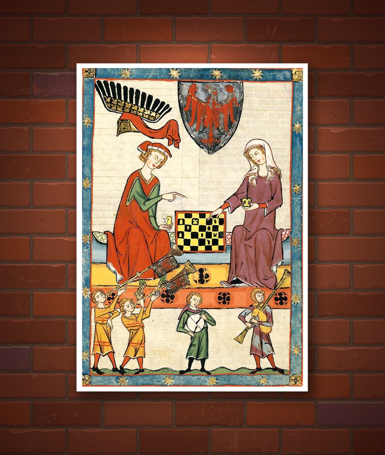 Antique European art, Illuminated manuscripts, Medieval art, Manesse codex, Chess play FINE ART PRINT, wall art, home decor, vintage posters image 2