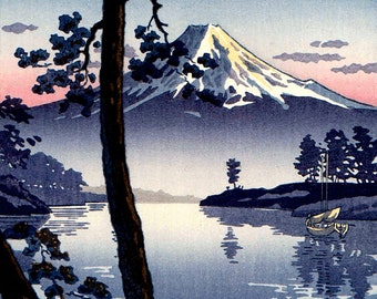 Japanese art, Japanese landscapes, Mount Fuji from Tago Bay Koitsu FINE ART PRINT, Japanese woodblock prints, Sunset paintings, art posters