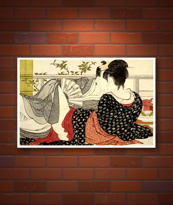 Japanese art, Geisha and samurai, shunga, Lovers, Utamakura Utamaro FINE  ART PRINT, japanese woodblock prints, paintings, posters, wall art