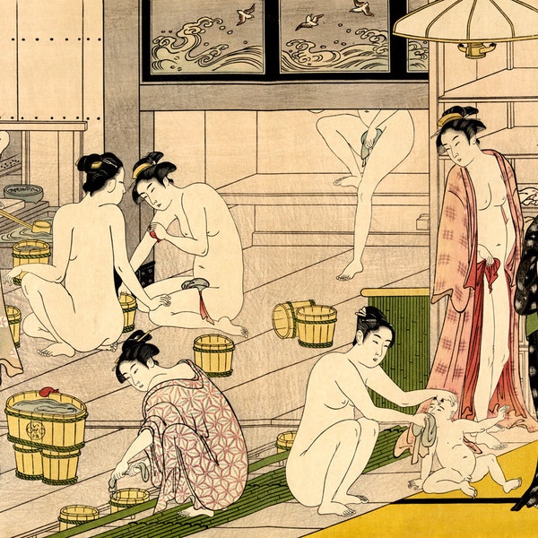 Art japonais, bains publics femmes Torii Kiyonaga, FINE ART PRINT, estampes d'art japonaises, affiches, gravures sur bois japonaises anciennes, peintures