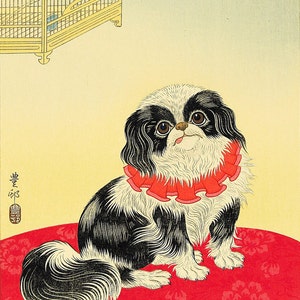 Japanese vintage animal art, Pekingese Dog FINE ART PRINT, woodblock prints, japanese animal paintings, dogs paintings, art prints, posters