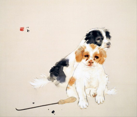 Japanese dogs painting animal art 