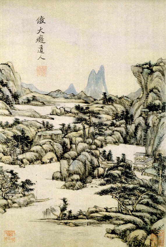 Chinese Art Vintage Landscape Chinese Paintings Mounting Etsy etsy