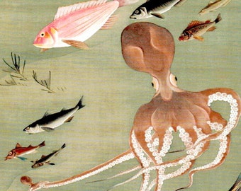 Japanese art, animals fishes prints, Fishes, Realm of living beings FINE ART PRINT, by Ito Jakuchu, posters, woodblock prints, paintings