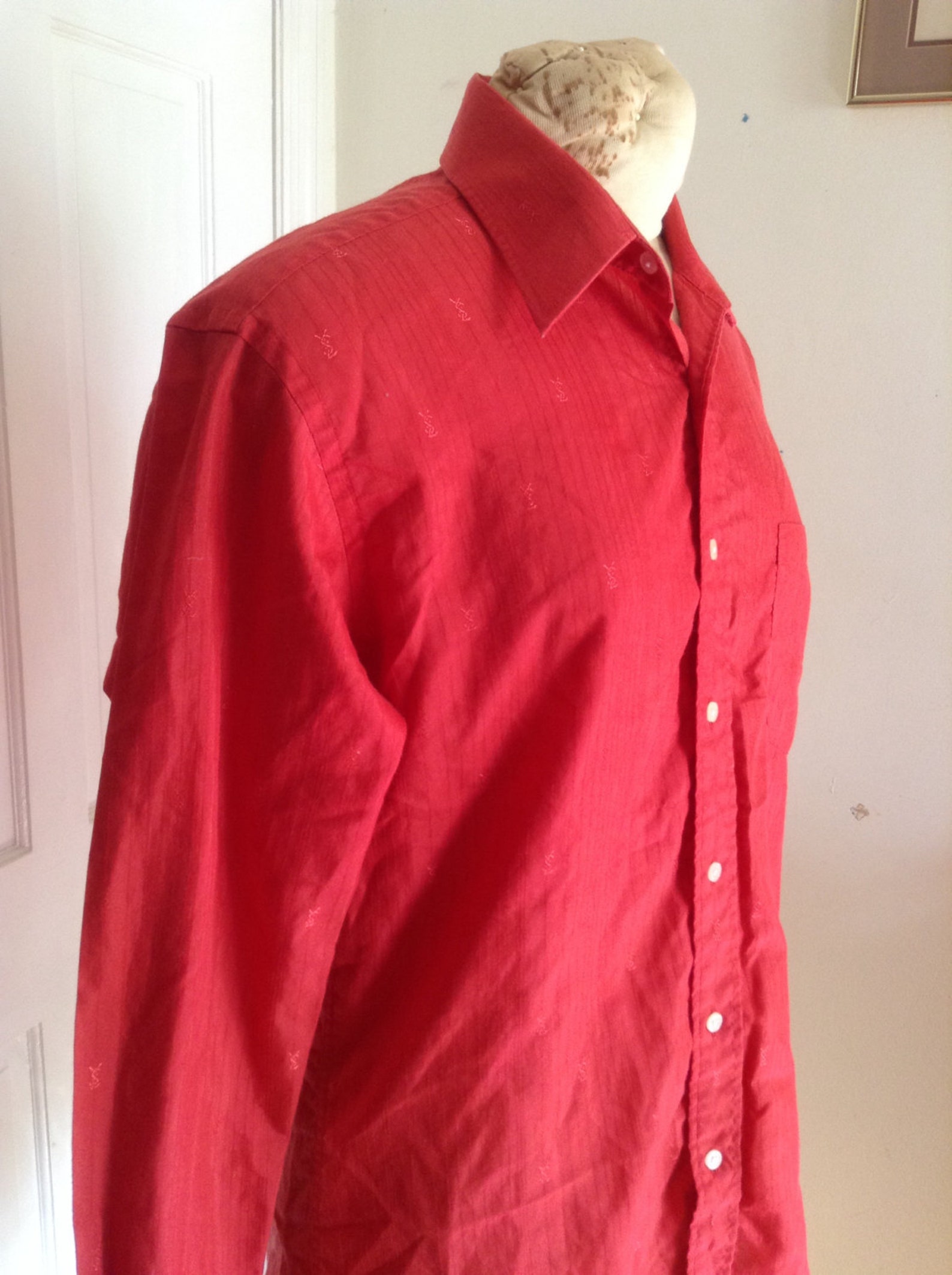 1980s Red Yves Saint Laurent Shirt // medium large button | Etsy