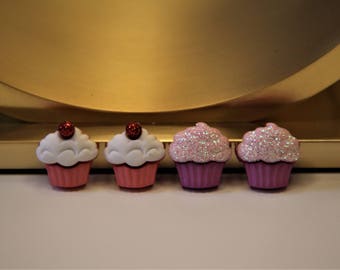 Small Pink or Purple Frosted Cupcake Stud Earrings!