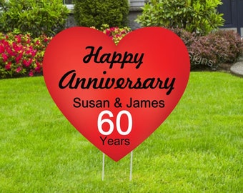 Happy Wedding Anniversary Decoration, Custom Heart Yard Sign with Stakes, Personalized Lawn Art, Outdoor Custom Card, Greeting Banner, Gift