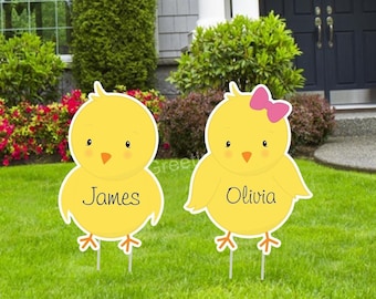 Easter Chicks Outdoor Lawn Signs, Personalized Name Bunnies Yard Celebration Art Cutout, Custom Card Decoration, Grandma Gifts for Grandkids