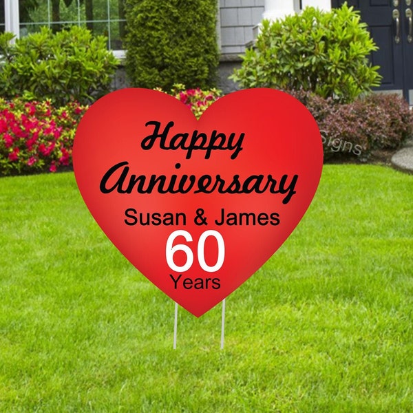 Happy Wedding Anniversary Decoration, Custom Heart Yard Sign with Stakes, Personalized Lawn Art, Outdoor Custom Card, Greeting Banner, Gift