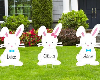 Easter Bunnies Outdoor Lawn Sign Set: Personalized Name Baby Chicks Yard Celebration Art Cutout Custom Garden Card Decoration Grandma Gift