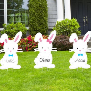 Easter Bunnies Outdoor Lawn Sign Set: Personalized Name Baby Chicks Yard Celebration Art Cutout Custom Garden Card Decoration Grandma Gift