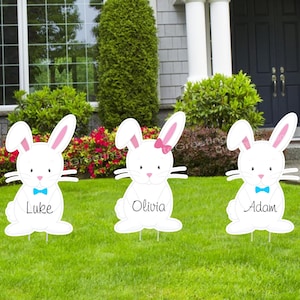 Personalized Easter Bunnies Outdoor Lawn Sign Decor, Baby Chick Yard Celebration Art Cutout, Custom Name Garden Card Decoration Grandma Gift