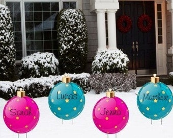Personalized Christmas Ornament Yard Decoration, Outdoor Holiday Cutout Signs, Colorful Winter Art, Front Lawn Cards, Prop with Metal Stakes