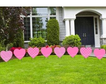 Happy Valentines Day Decorations, Pink / Red Hearts Yard Signs, Holiday Lawn Art, Banner with Stakes, Outdoor Party Decor, Valentine Gifts