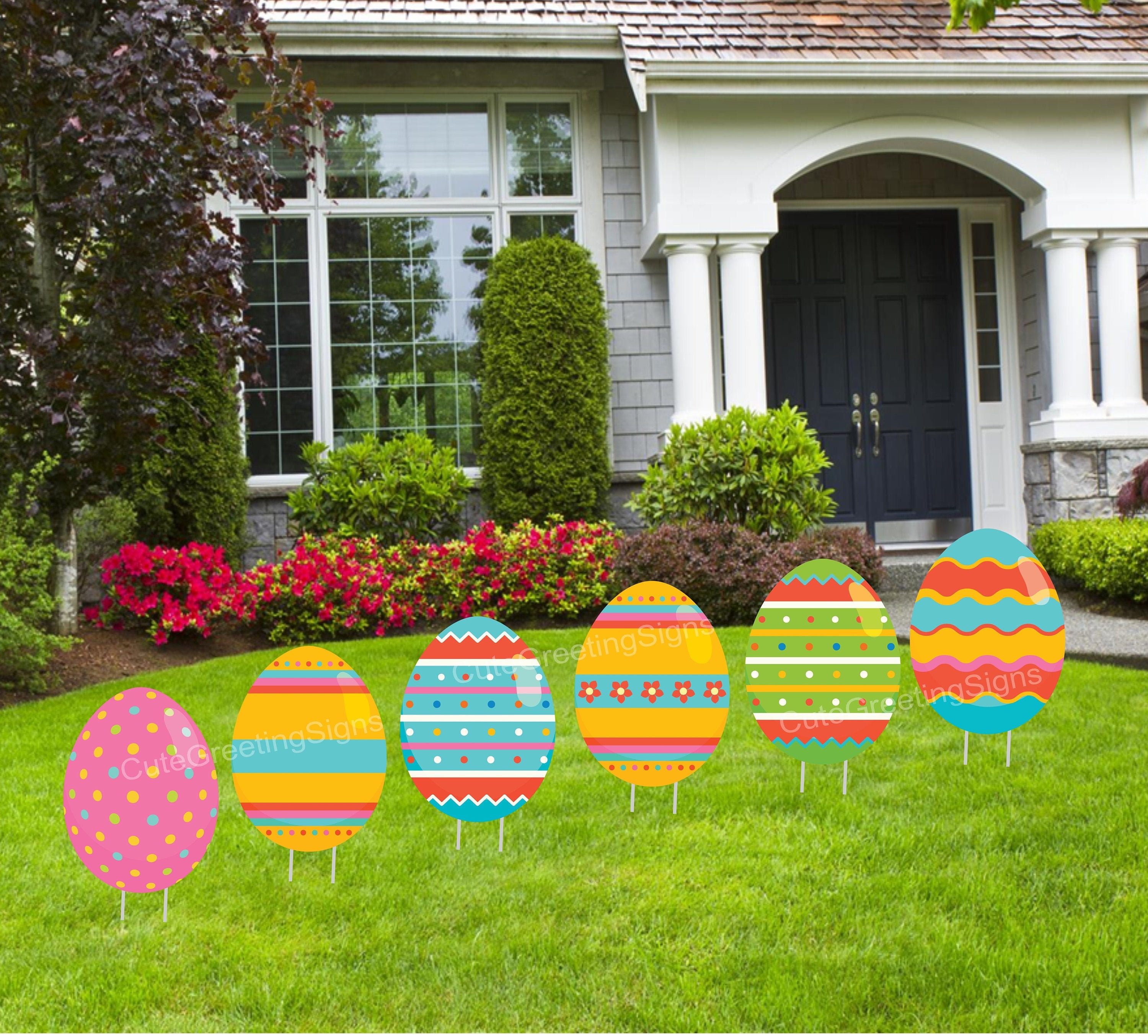 Easter Eggs Outdoor Yard Signs 6 Piece Set Holiday Lawn Etsy