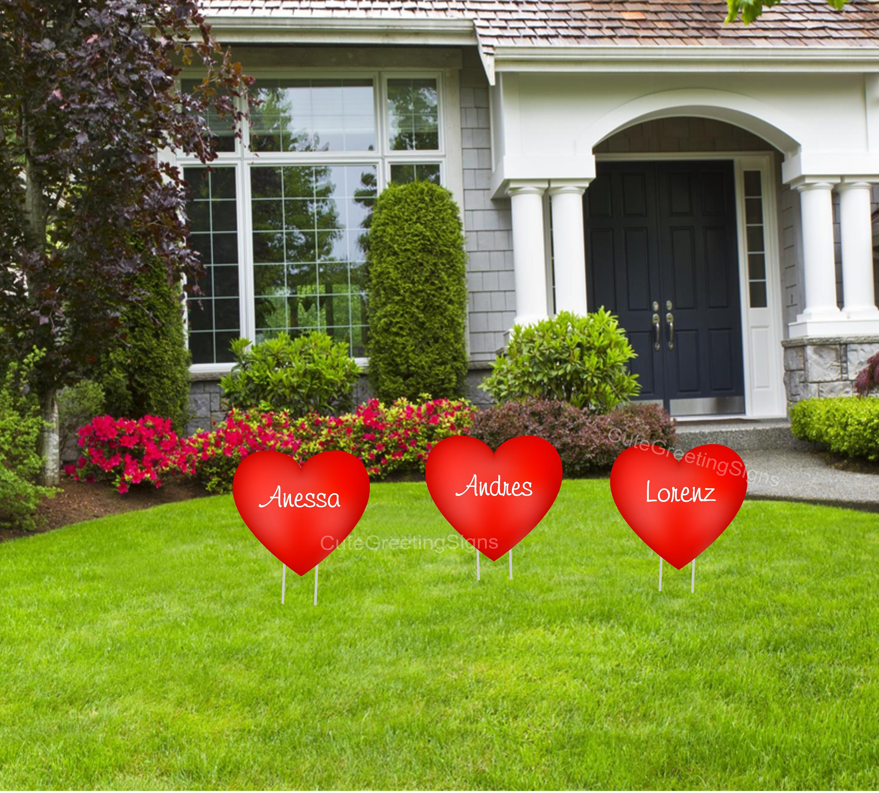 Valentines Day Personalized Yard Hearts Signs Custom Name Red Etsy