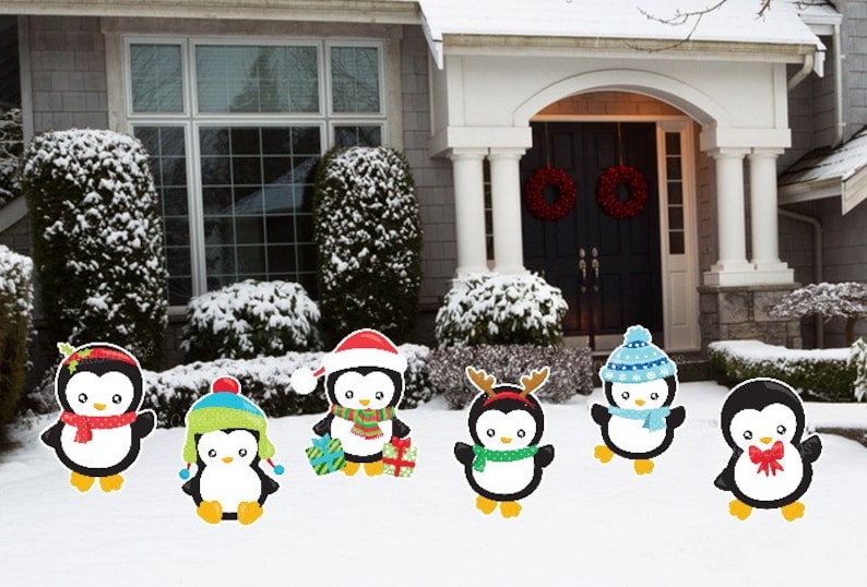 Christmas Penguins Yard Sign Decorations Outdoor Lawn Sign Etsy