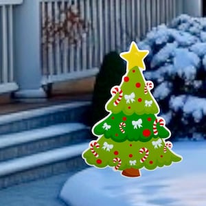 Merry Christmas Tree Home/Yard Decoration Sign, Indoor/Outdoor Party Decor, Tree Lawn Card, Greeting Banner, Holiday Art with Stakes, Gift