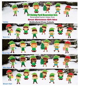 African American Personalized Christmas Elf Lawn Decoration Sets, Outdoor Holiday Signs, Custom Name Elves Yard Art Cutouts, Gift for Kids image 2
