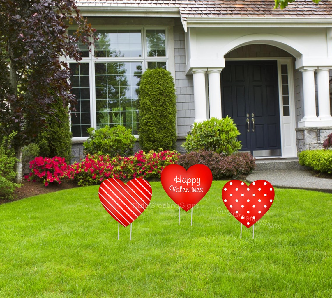 Valentines signs signazon valentine Happy Valentines Day Yard Art Signs 3 Piece Heart Set | Etsy